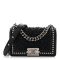 Calfskin Pearl Tweed Small Boy Flap Black