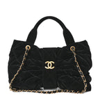 Velvet Effect Nylon Quilted Bow Bag Black
