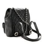 Calfskin Quilted Medium Duma Pockets Drawstring Backpack Black