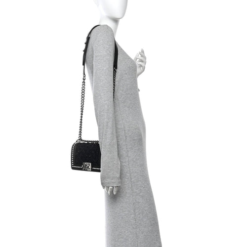 Calfskin Pearl Tweed Small Boy Flap Black