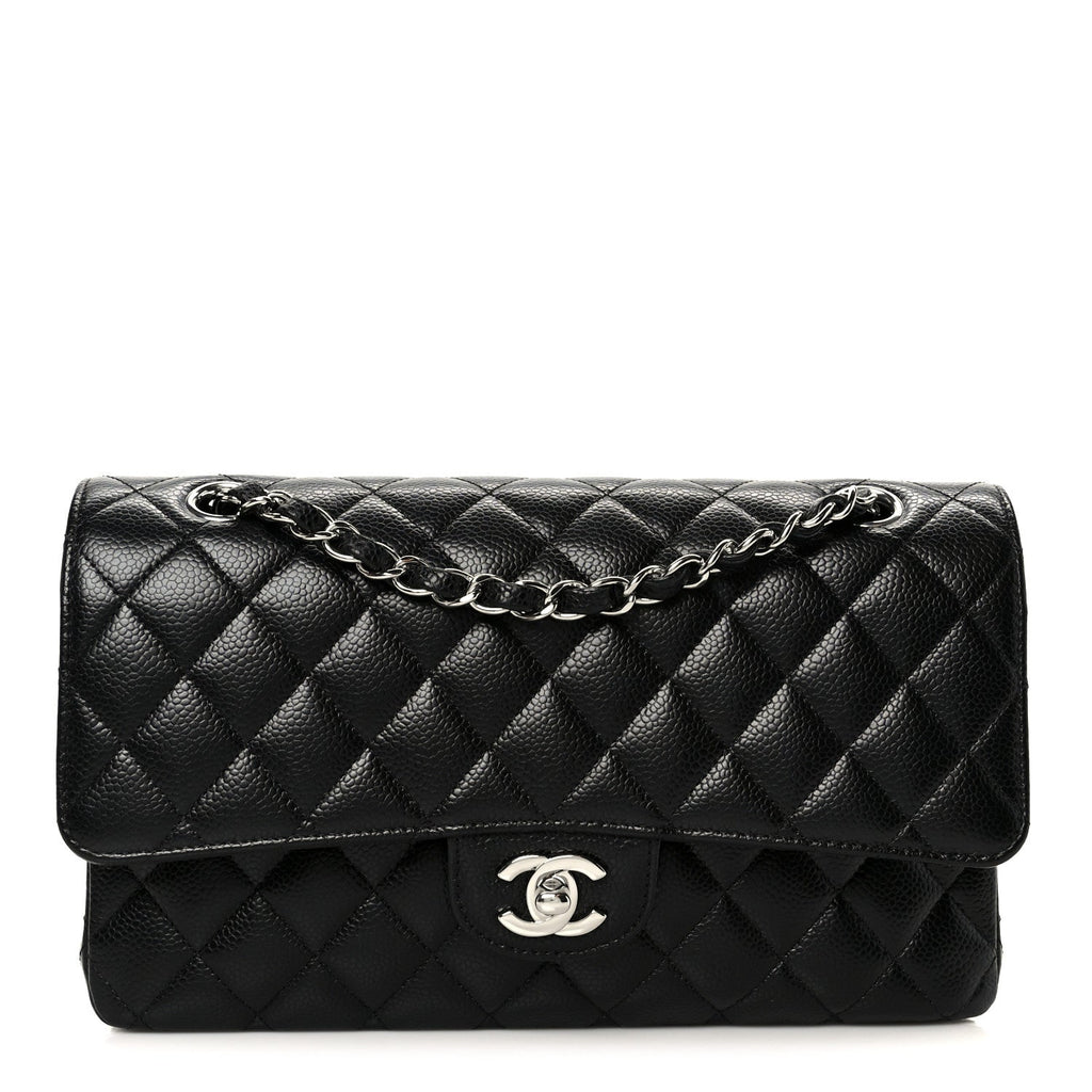 Caviar Quilted Medium Double Flap Black