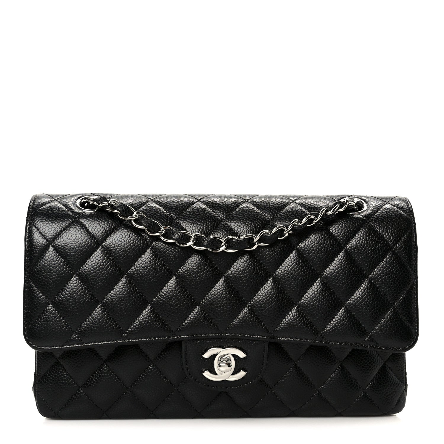 Caviar Quilted Medium Double Flap Black