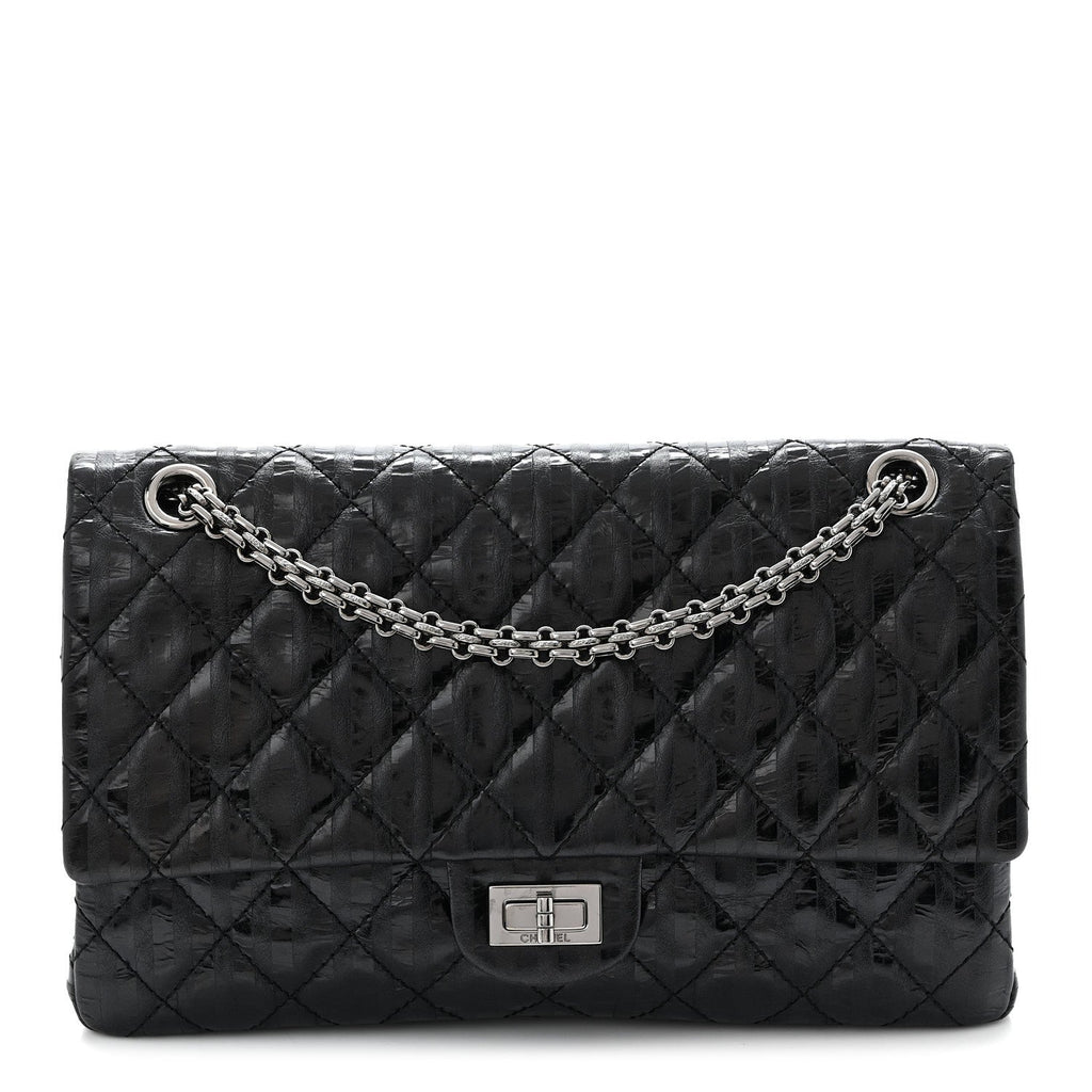 Metallic Calfskin Striped 2.55 Reissue 226 Flap Black
