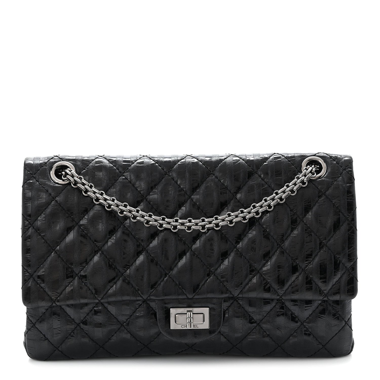 Metallic Calfskin Striped 2.55 Reissue 226 Flap Black