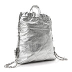 Metallic Calfskin Quilted Chanel 22 Backpack Silver