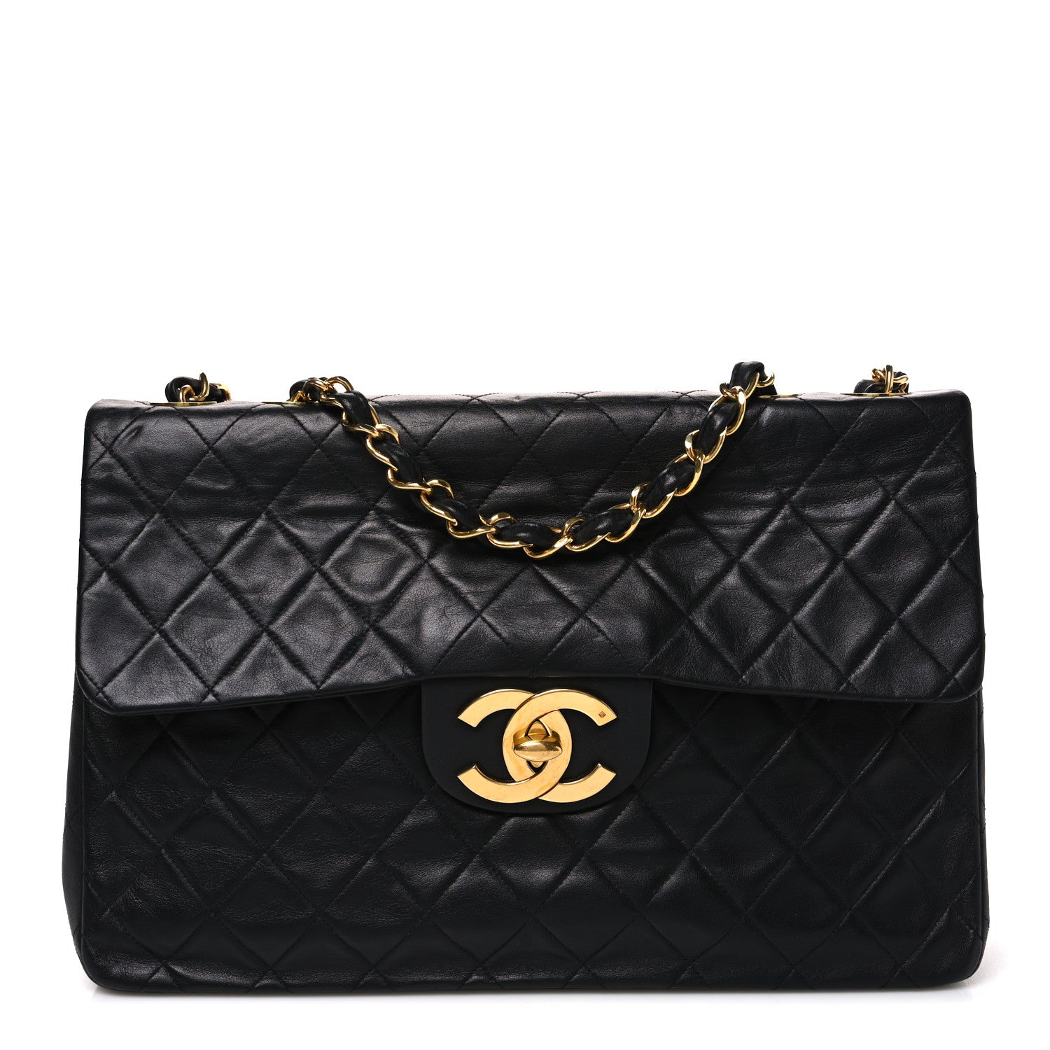Lambskin Quilted XL Jumbo Single Flap Black