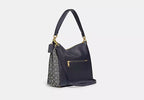 Coach Signature Jacquard Shay Leather Shoulder Bag Handbag Purse Navy Blue NEW