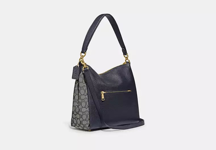 Coach Signature Jacquard Shay Leather Shoulder Bag Handbag Purse Navy Blue NEW