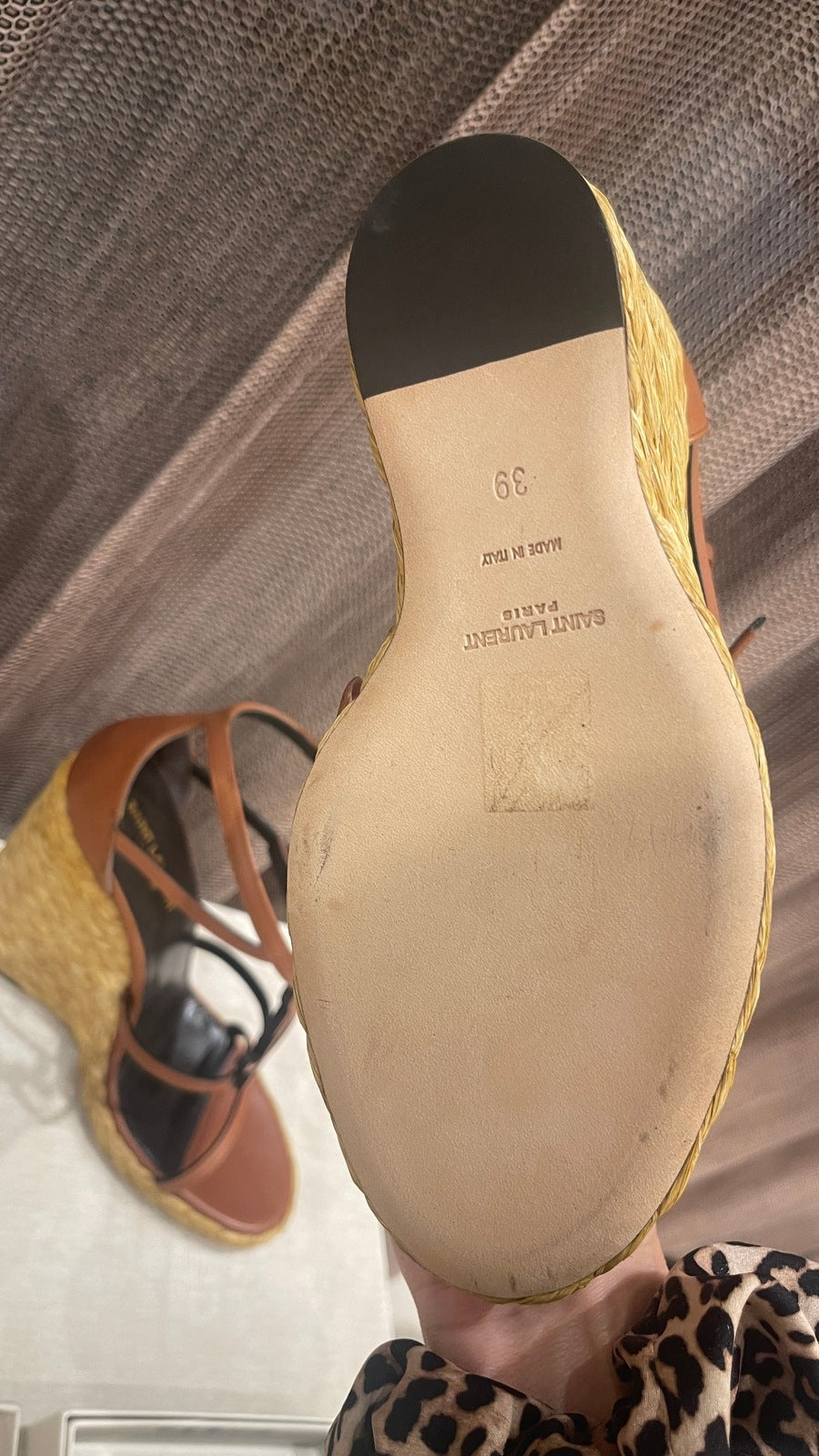 Yves Saint Laurent YSL  Cassandra Wedge Spadriles Tan