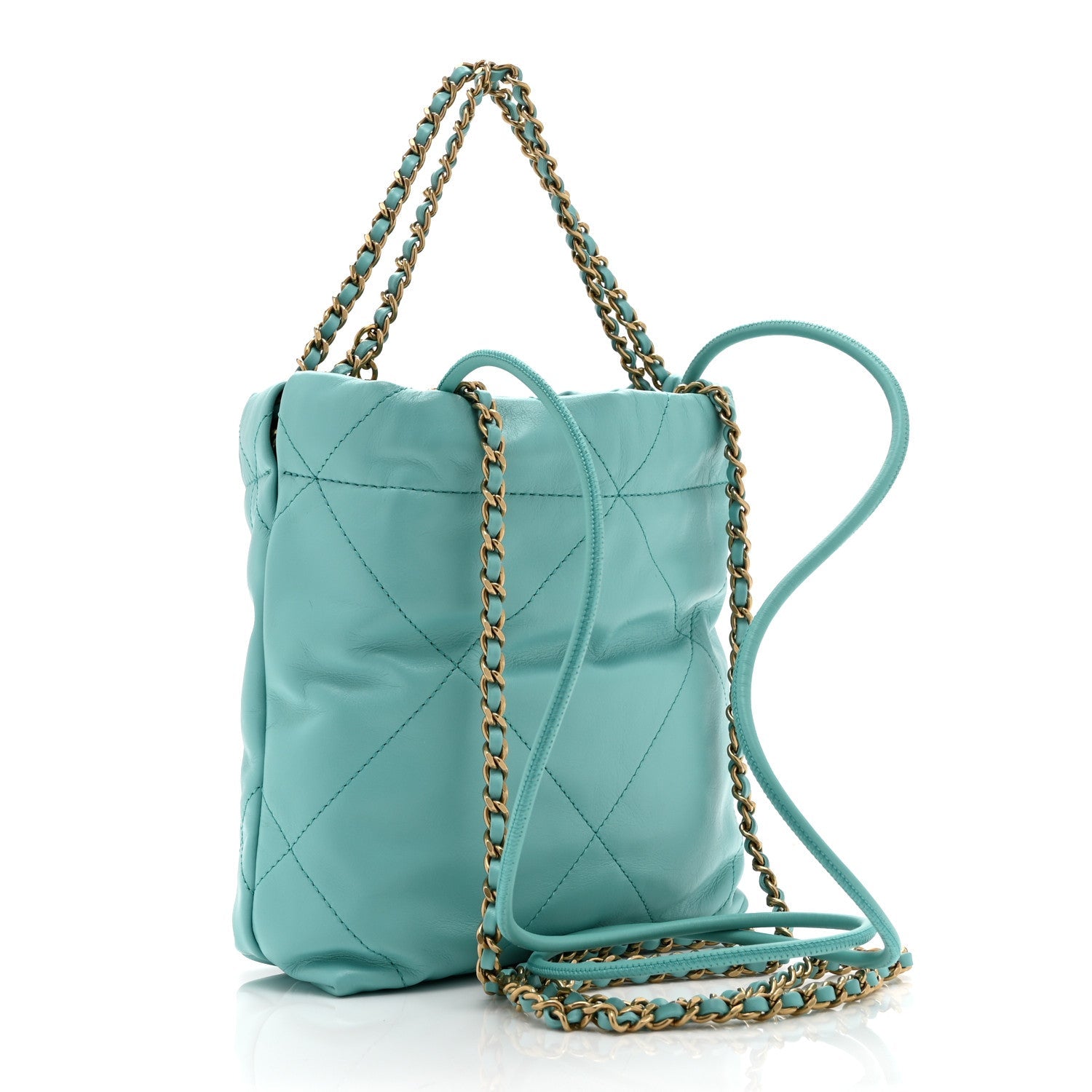 Shiny Calfskin Quilted Mini Chanel 22 Turquoise