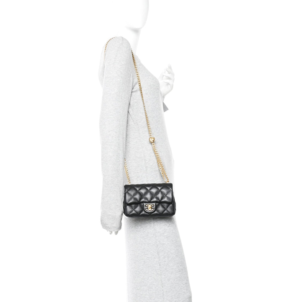 Caviar Quilted Mini Sweetheart Rectangular Flap Black