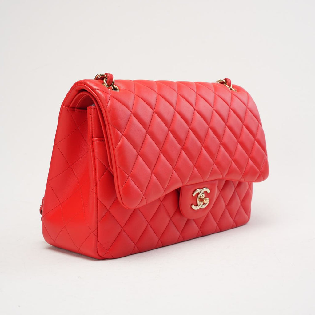 Chanel Classic Jumbo Double Flap Lamb Red 2017
