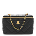 Lambskin Enamel Quilted Small Coco Hearts Vanity Case With Chain Black