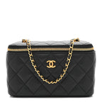 Lambskin Enamel Quilted Small Coco Hearts Vanity Case With Chain Black