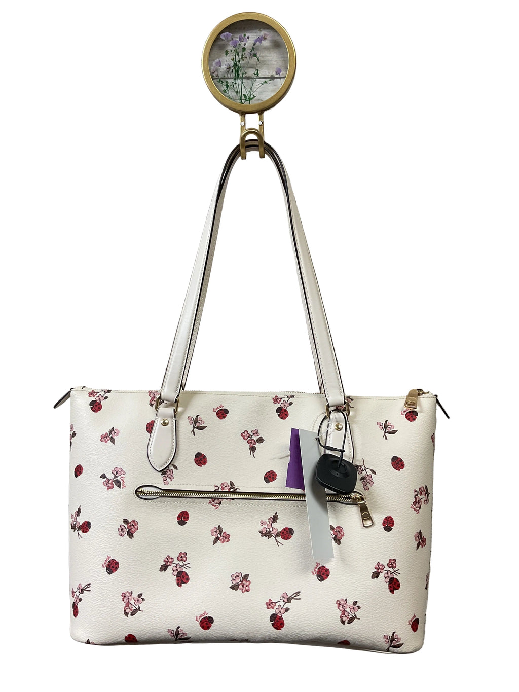Handbag Designer By Coach In Cream & Pink, Size:Large