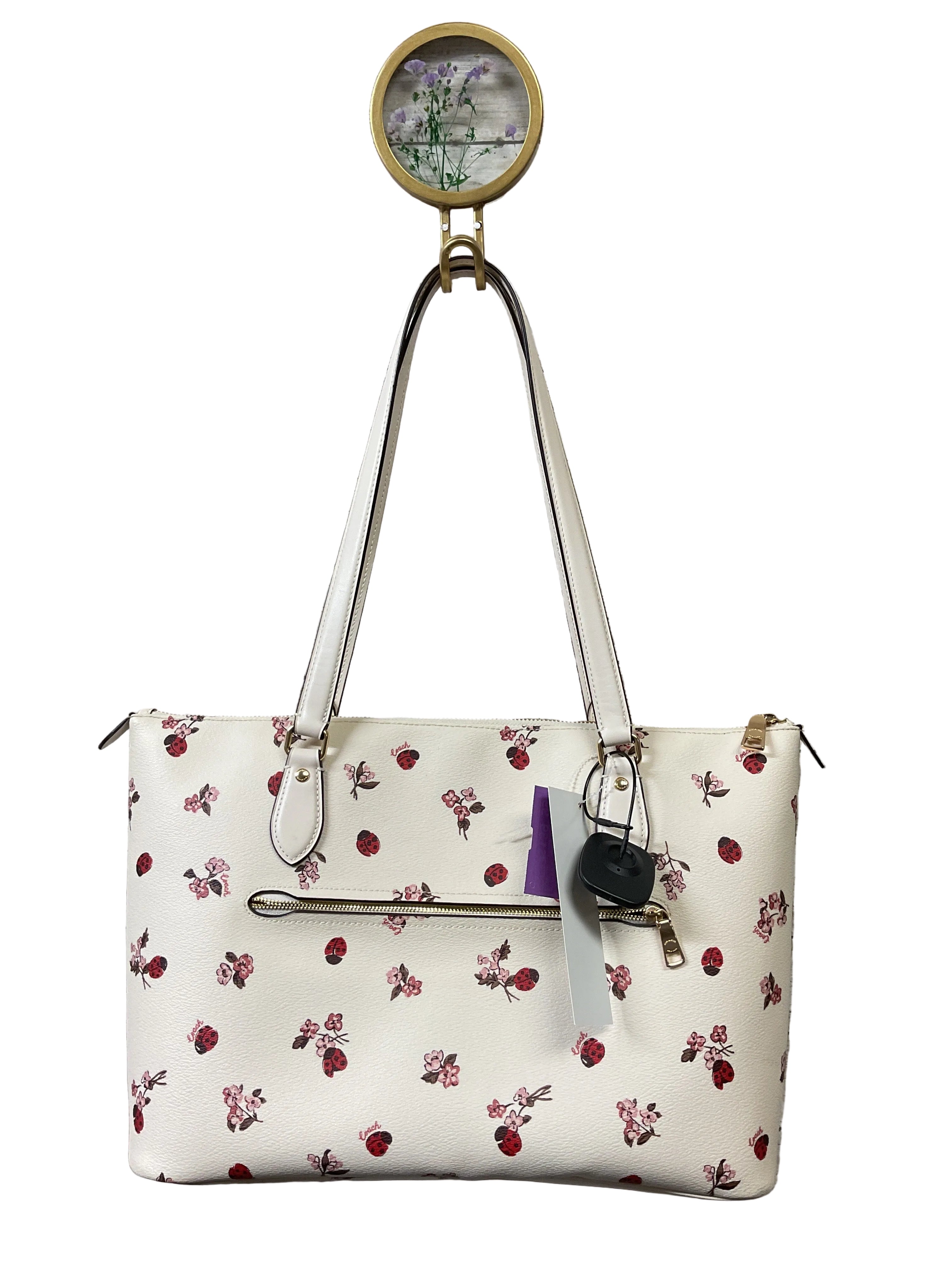 Handbag Designer By Coach In Cream & Pink, Size:Large