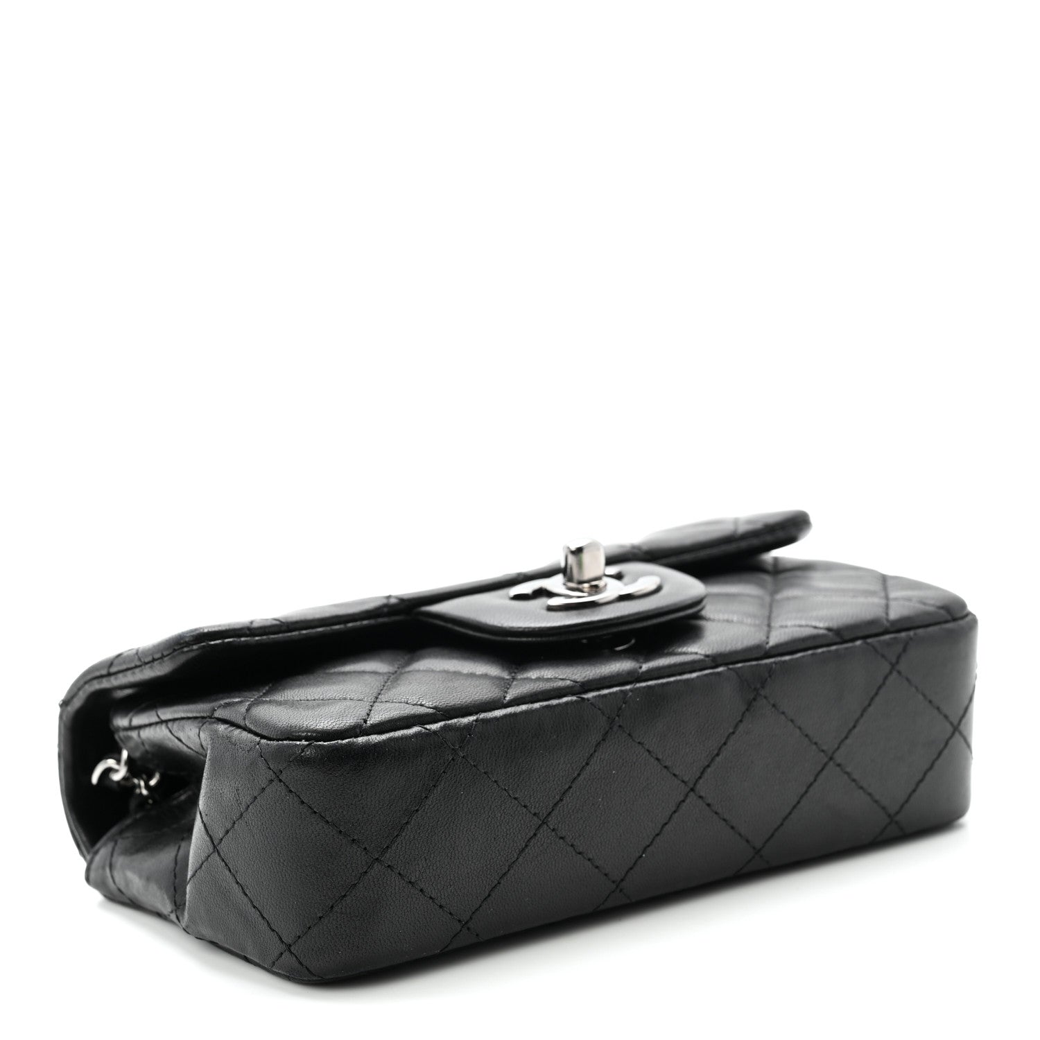 Lambskin Quilted Extra Mini Rectangular Flap Black