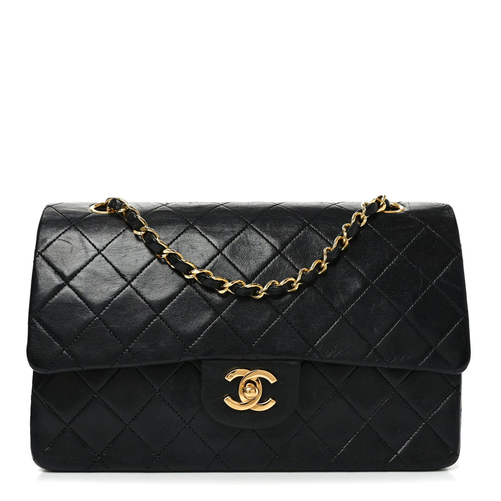 Lambskin Quilted Medium Double Flap Black