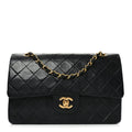 Lambskin Quilted Medium Double Flap Black