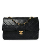 Lambskin Quilted Medium Double Flap Black