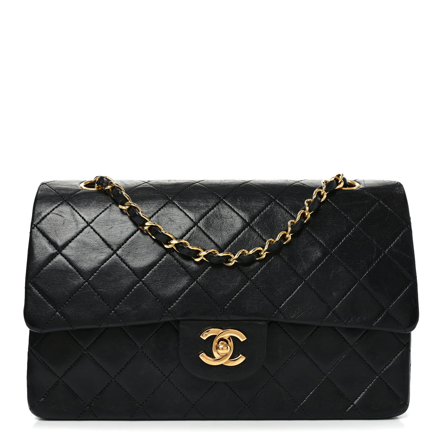 Lambskin Quilted Medium Double Flap Black