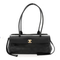 Grained Calfskin Stitched Urban Essentials Small Shopping Bag Black