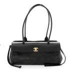 Grained Calfskin Stitched Urban Essentials Small Shopping Bag Black