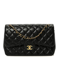 Lambskin Quilted Jumbo Double Flap Black