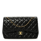 Lambskin Quilted Jumbo Double Flap Black