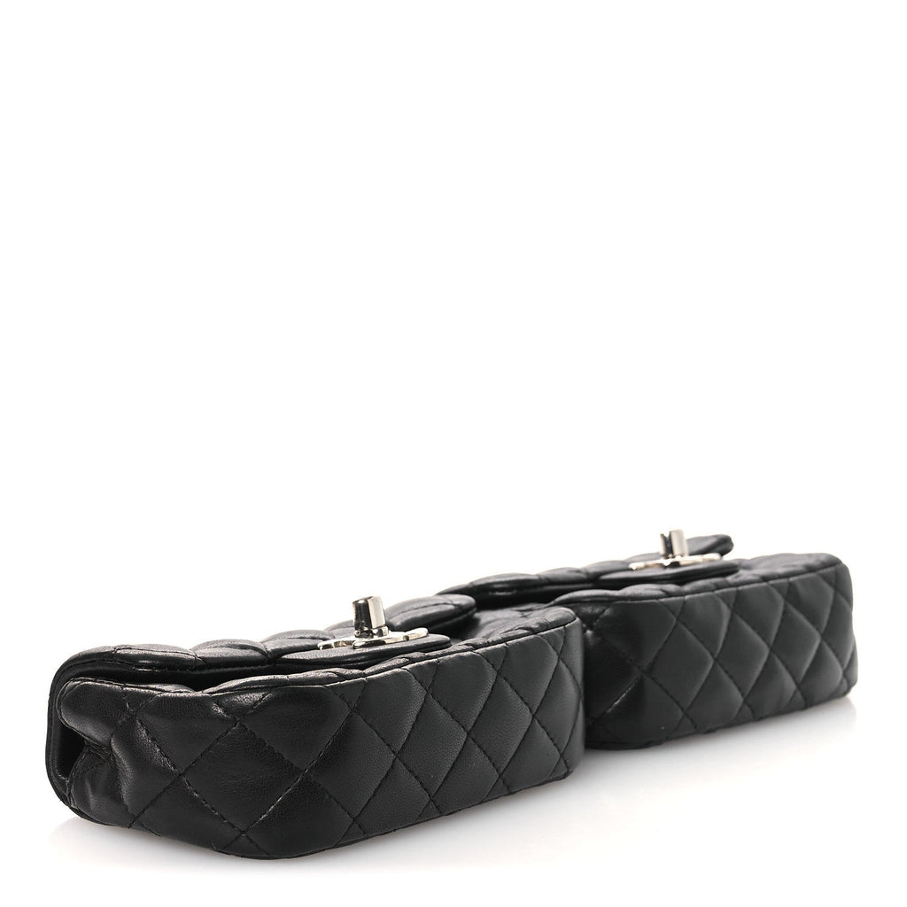 Lambskin Quilted Double Mini Flap Crossbody Black