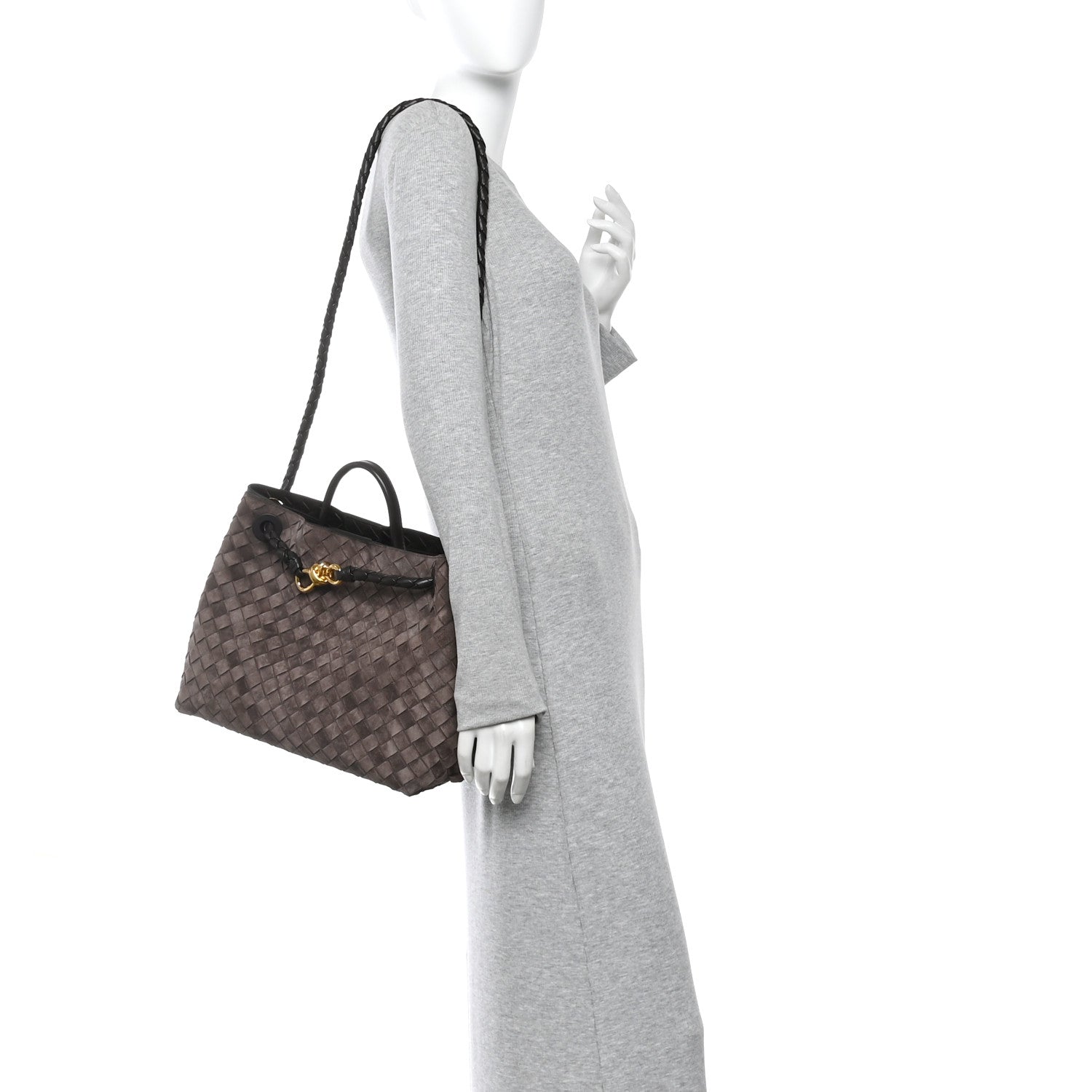 Suede Intrecciato Medium Andiamo Shoulder Bag Fondant