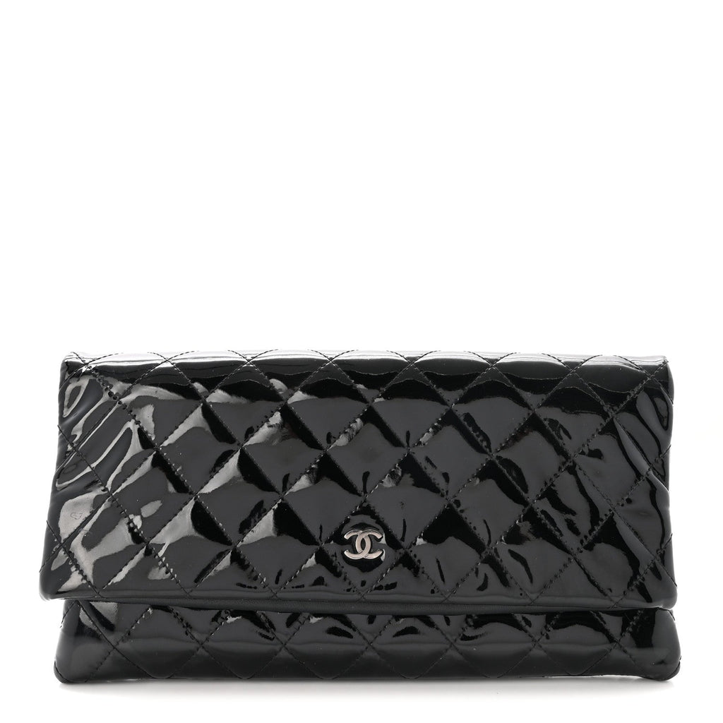 Patent Calfskin Quilted Beauty CC Clutch Black