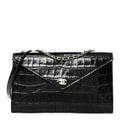Calfskin Crocodile Embossed Envelope Clutch With Strap Black