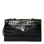 Calfskin Crocodile Embossed Envelope Clutch With Strap Black