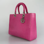 Christian Dior Large Lady Dior Bag with Pink Python Leather and Silver Hardware