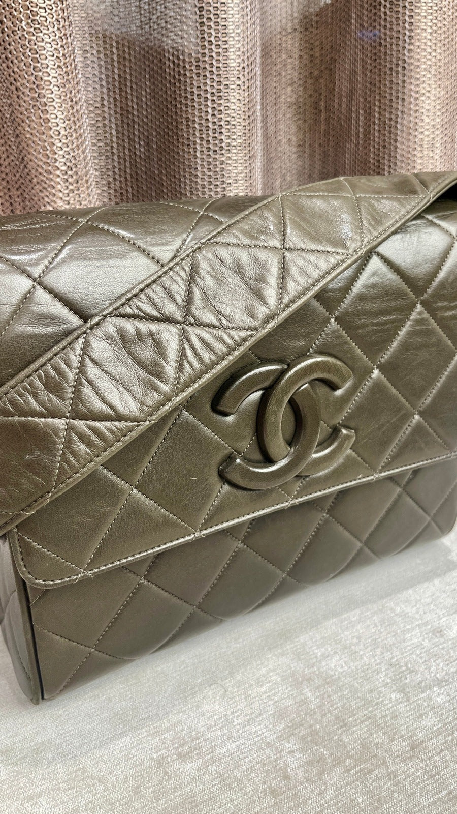 Chanel Vintage Lambskin Olive Green Crossbody Bag