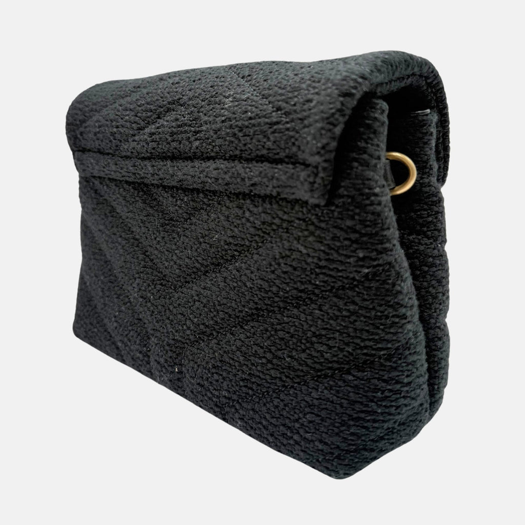 Puffer Crossbody Bag Black Bouclé Fabric Medium