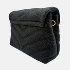 Puffer Crossbody Bag Black Bouclé Fabric Medium