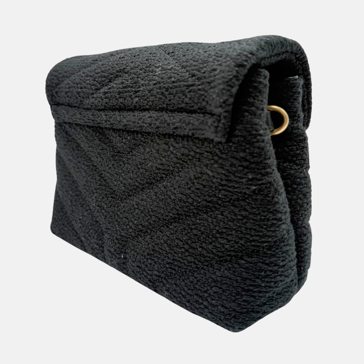 Puffer Crossbody Bag Black Bouclé Fabric Medium