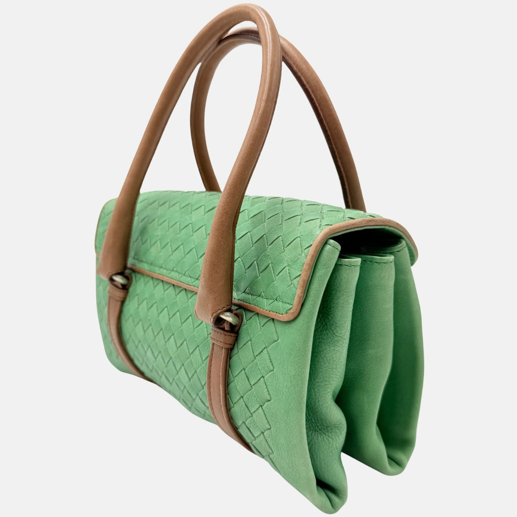 Satchel Bag Intrecciato Green Leather