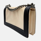 Boy Bag Black and Cream Leather Medium