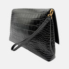 Crush Pouch Black Embossed Crocodile Medium