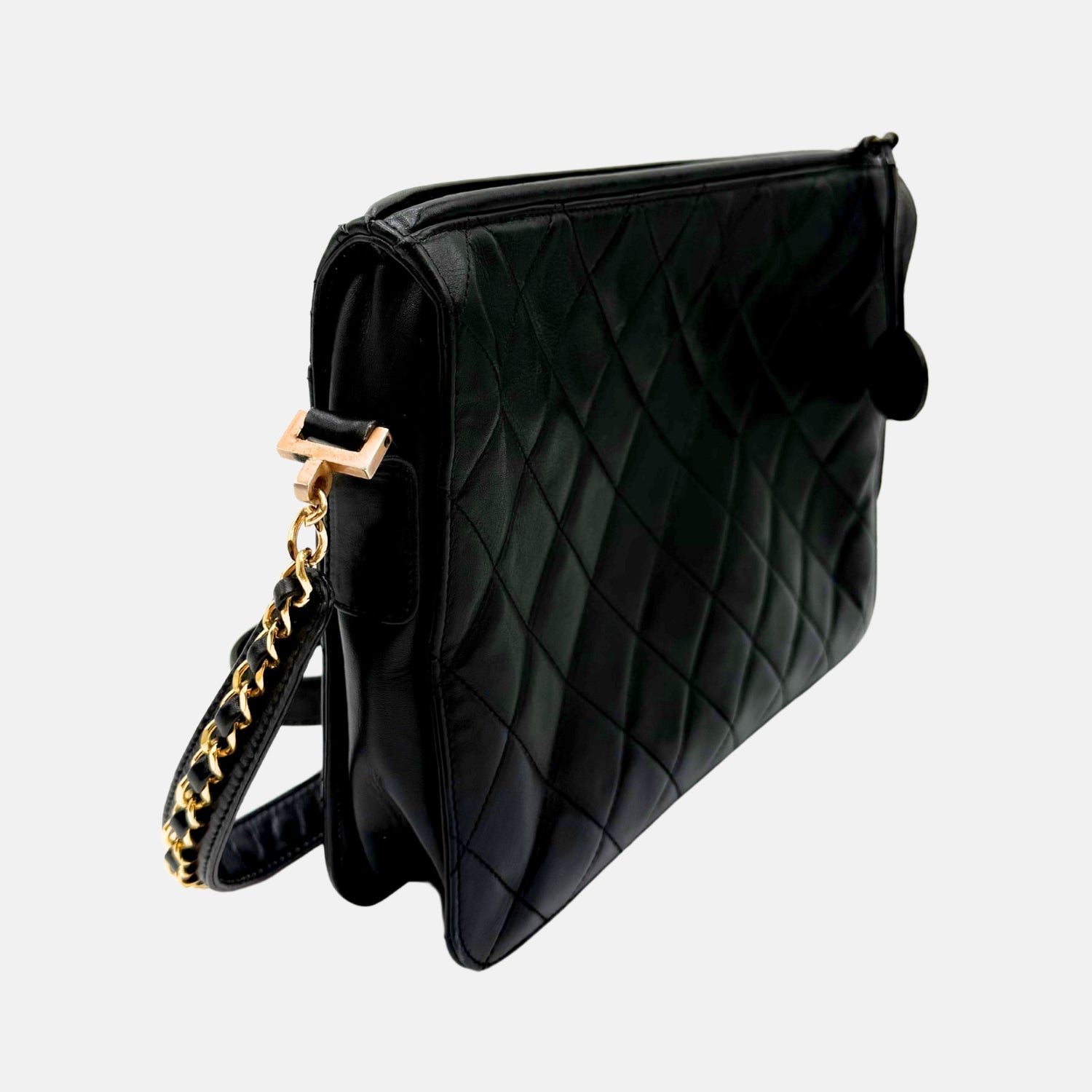 Satchel Bag Black Leather Matelasse Vintage