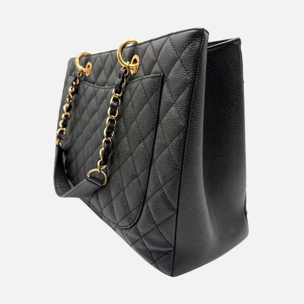 Grand Timeless Shopping Tote Black Caviar Quilted