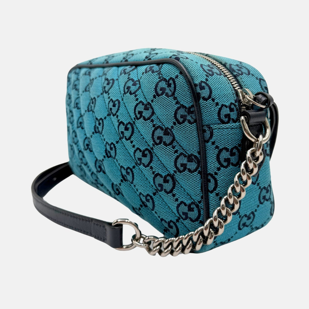Marmont Monogram Matelasse Diagonal Quilted Canvas Small Blue