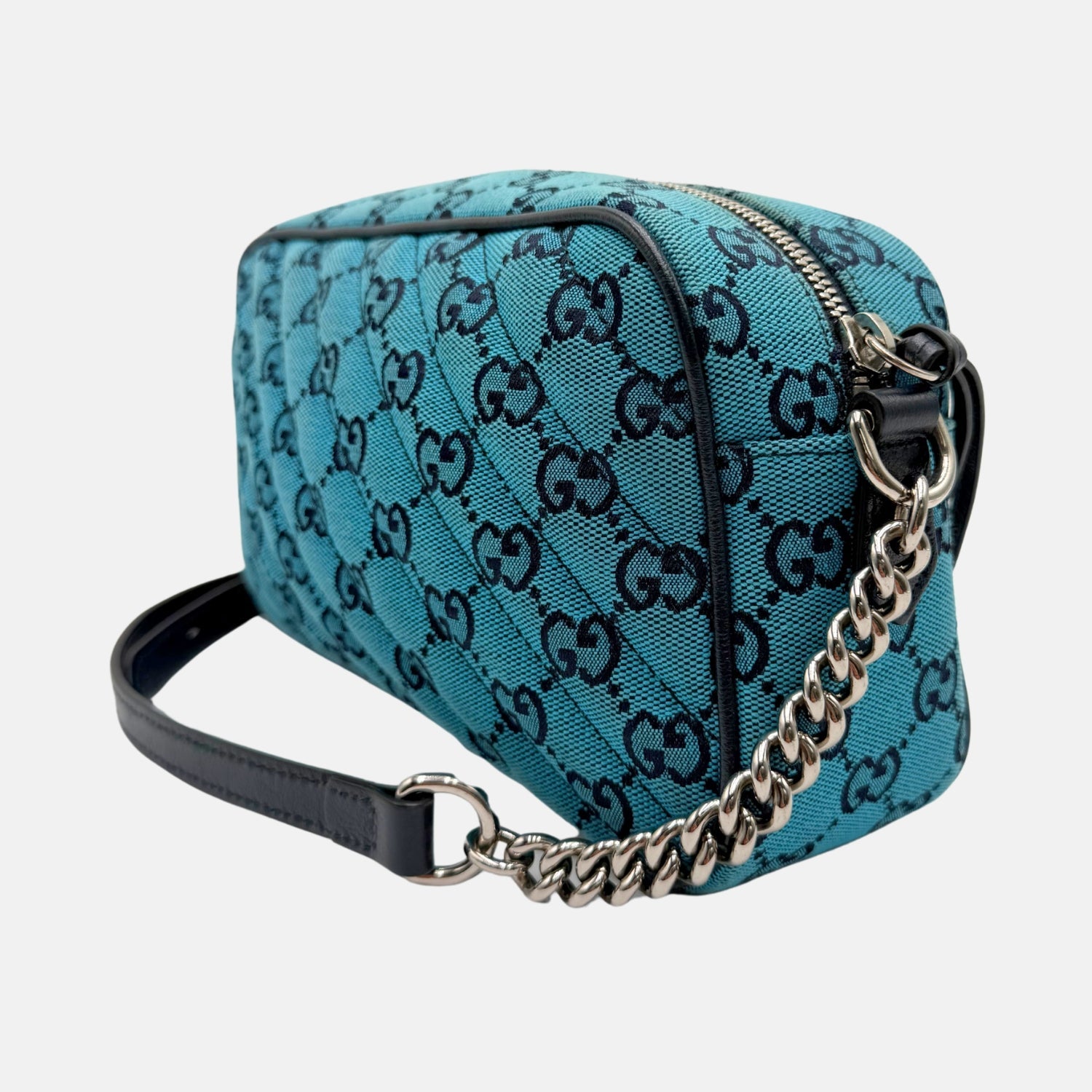 Marmont Monogram Matelasse Diagonal Quilted Canvas Small Blue