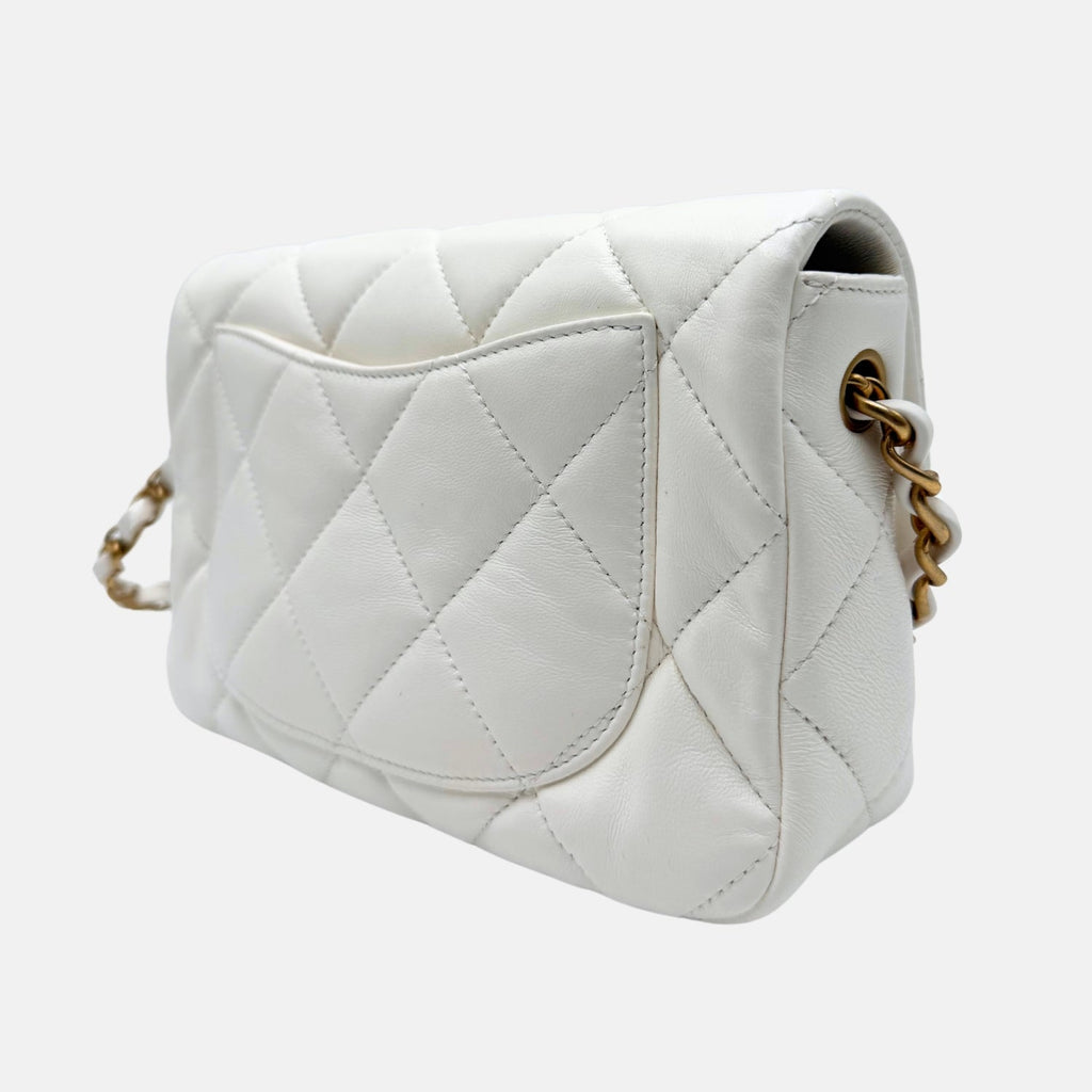 Coco Love Heart Flap Bag White Quilted Lambskin