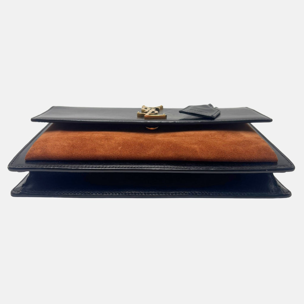 Sunset Top Handle Bag Black Leather Brown Suede