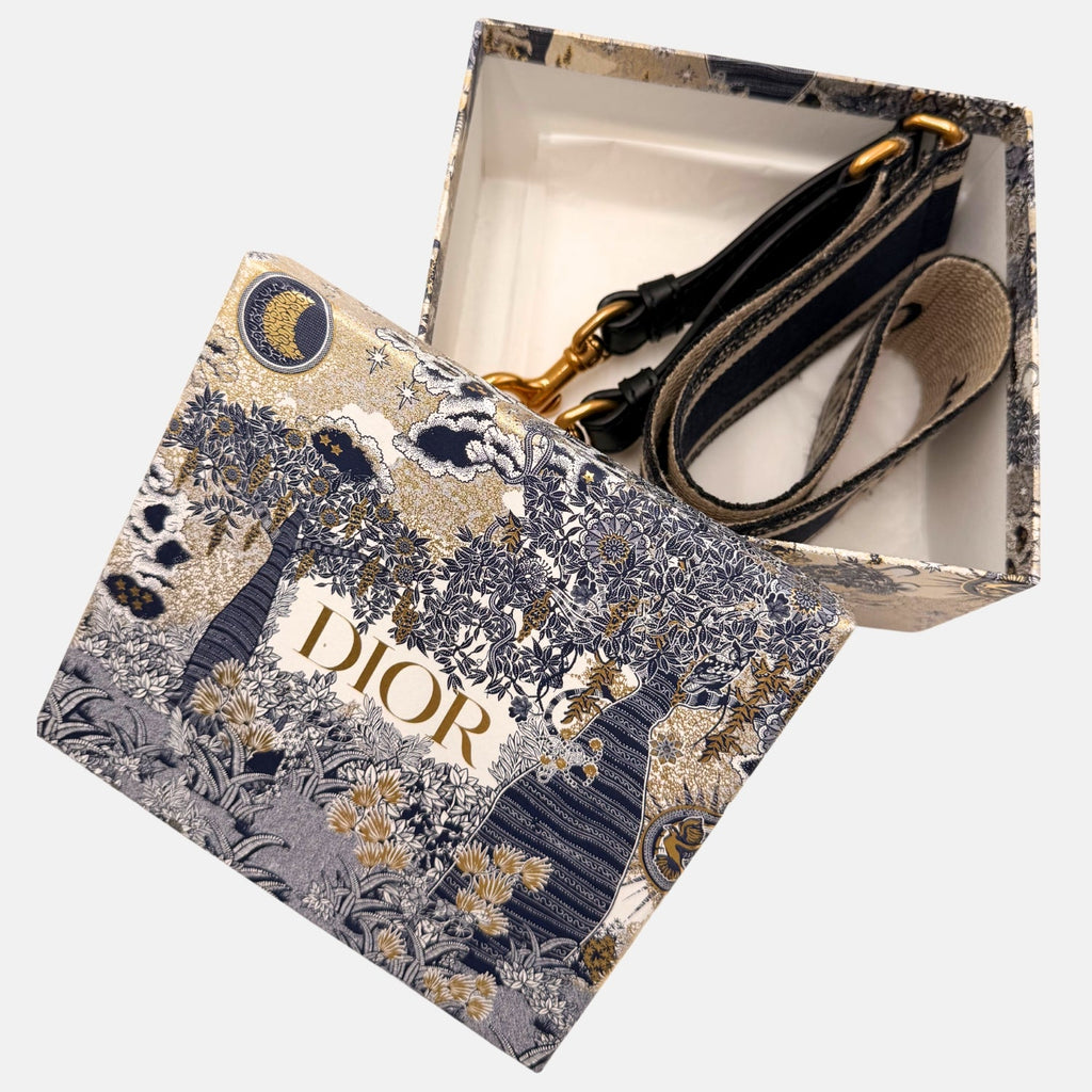 Bag Strap Navy Beige Oblique Canvas Embroidered