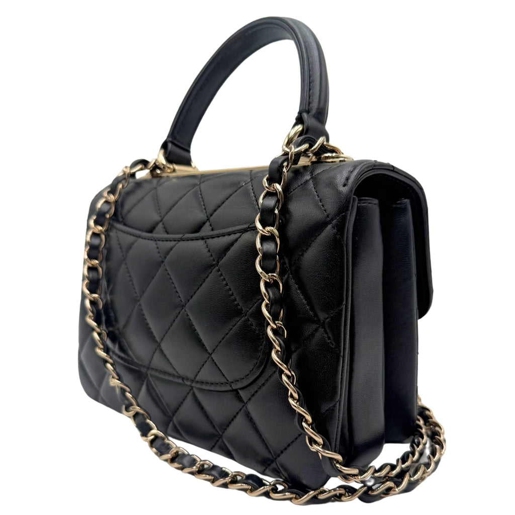 Trendy Top Handle Mini Flap Bag Black Quilted Lambskin